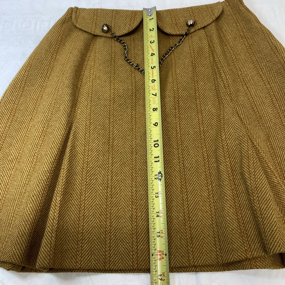 Vtg Juniorite Schoolgirl Skirt Herringbone Brown Chain Detail Preppy 24" Waist - Picture 10 of 11
